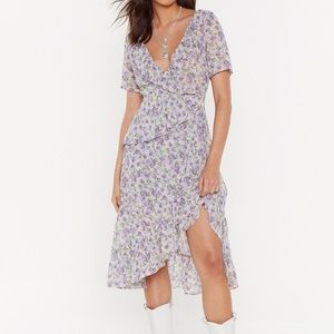 NastyGal Floral Ruffle Midi Tea Dress US 8